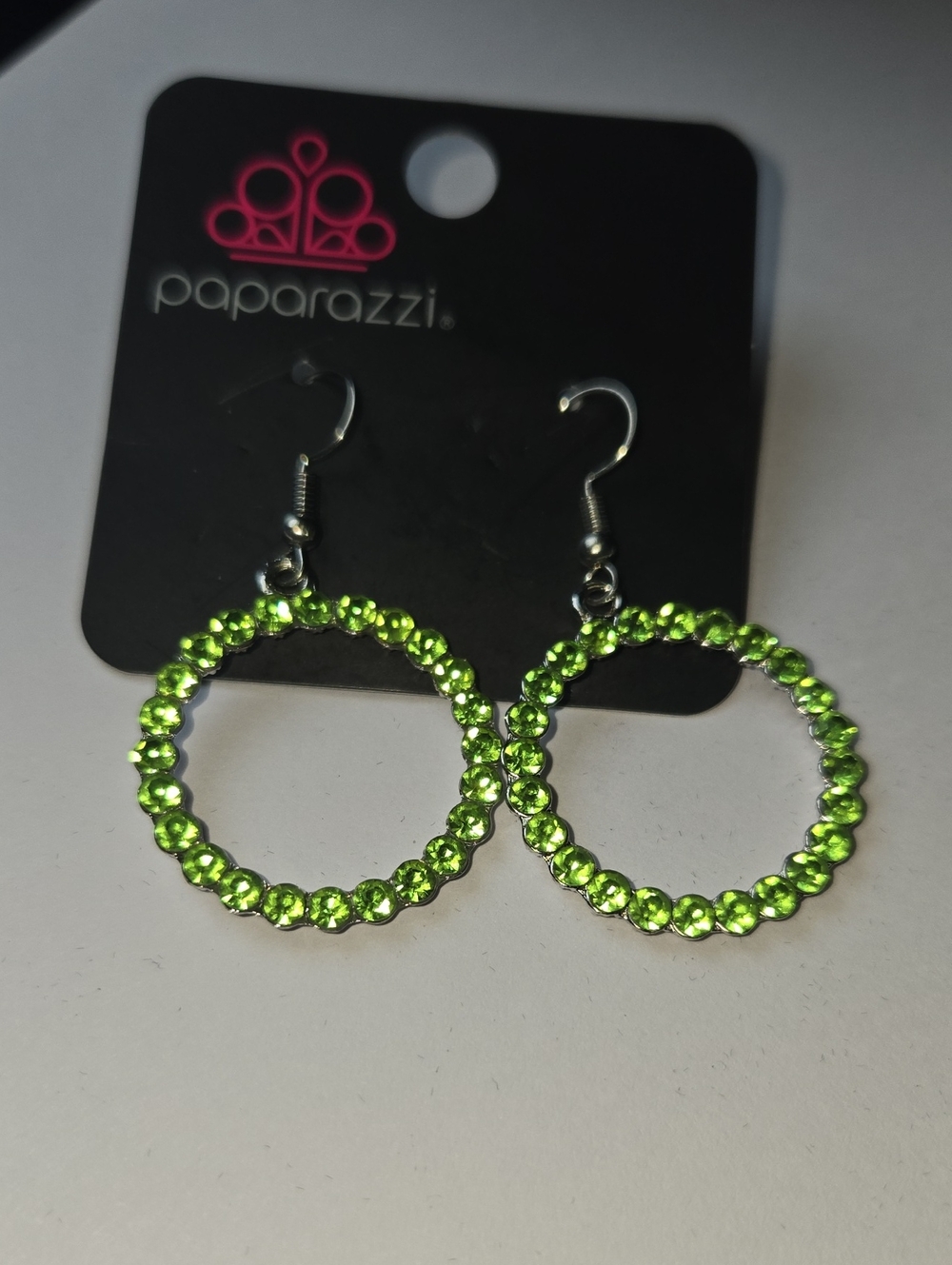 Paparazzi Neon Green Crystal Hoop Earrings